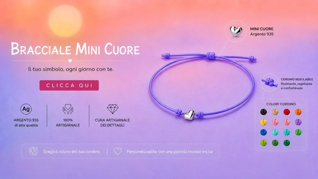 mini cuore con bracciale cordino